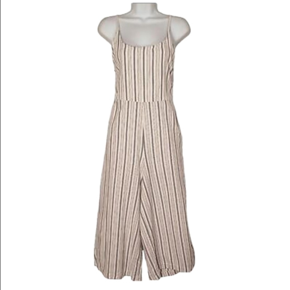 World Market Gray & White Striped Sleeveless Jumpsuit Size Large/XLarge NWT